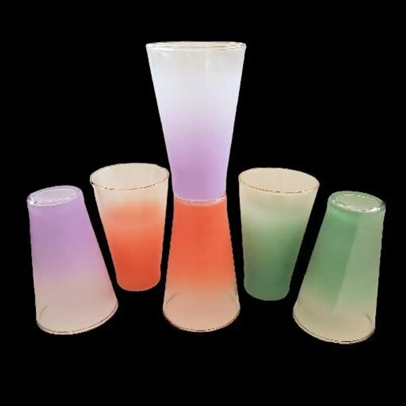 Blendo Frosted Glass Tumblers West Virginia Glass Co. 6 Retro Mid-Century 1960's