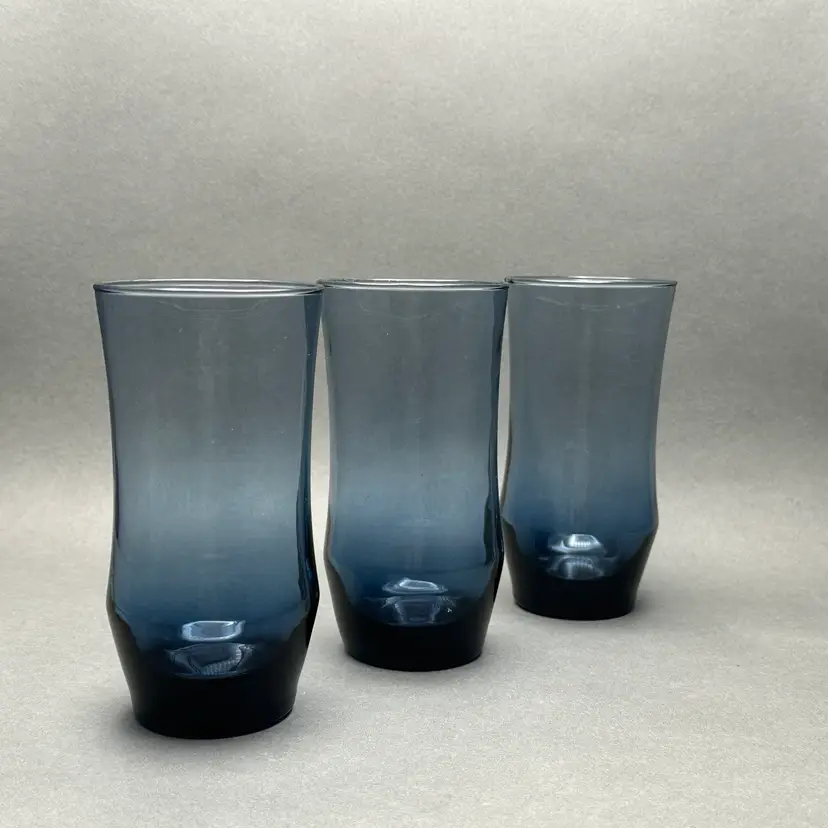 Vintage Libbey “Apollo Blue” MCM Drinking Glasses c. 1972. Set of 3