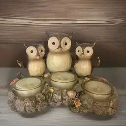 Yankee Candle Triple Owl Tealight Candle Holder 2012 Resin 4" x 6.5"