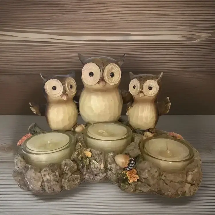 Yankee Candle Triple Owl Tealight Candle Holder 2012 Resin 4" x 6.5"