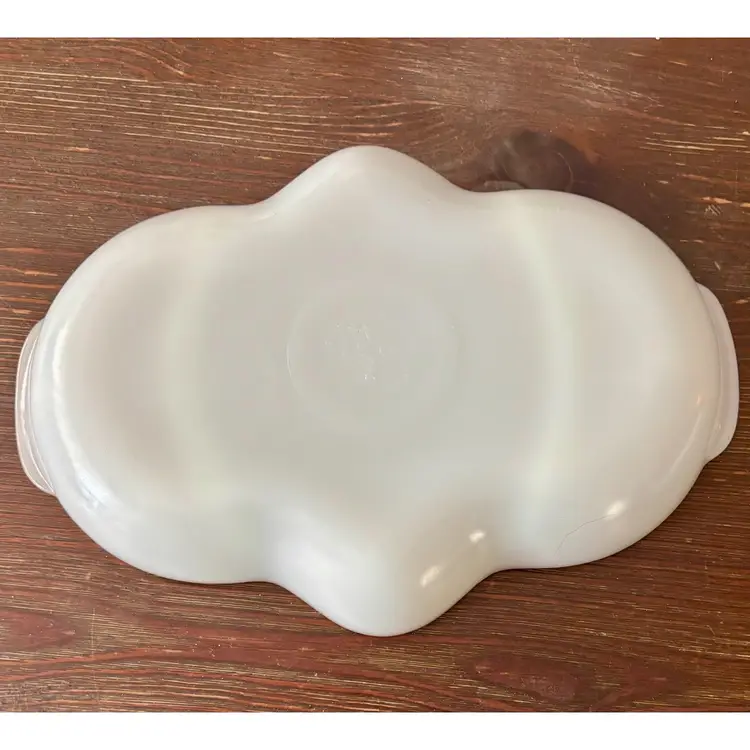 Vintage Fire King/Anchor Hawking Milk Glass Tri-Section Divided Candy/Nut/Trinket Dish w/Gold Trim USA 11”x 7.5”