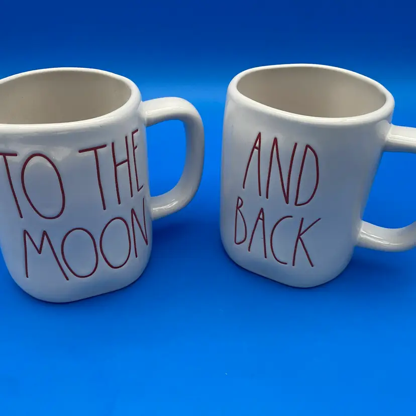 To The Moon + And Back White Ceramic Mug Pair - Rae Dunn Artisan Collection