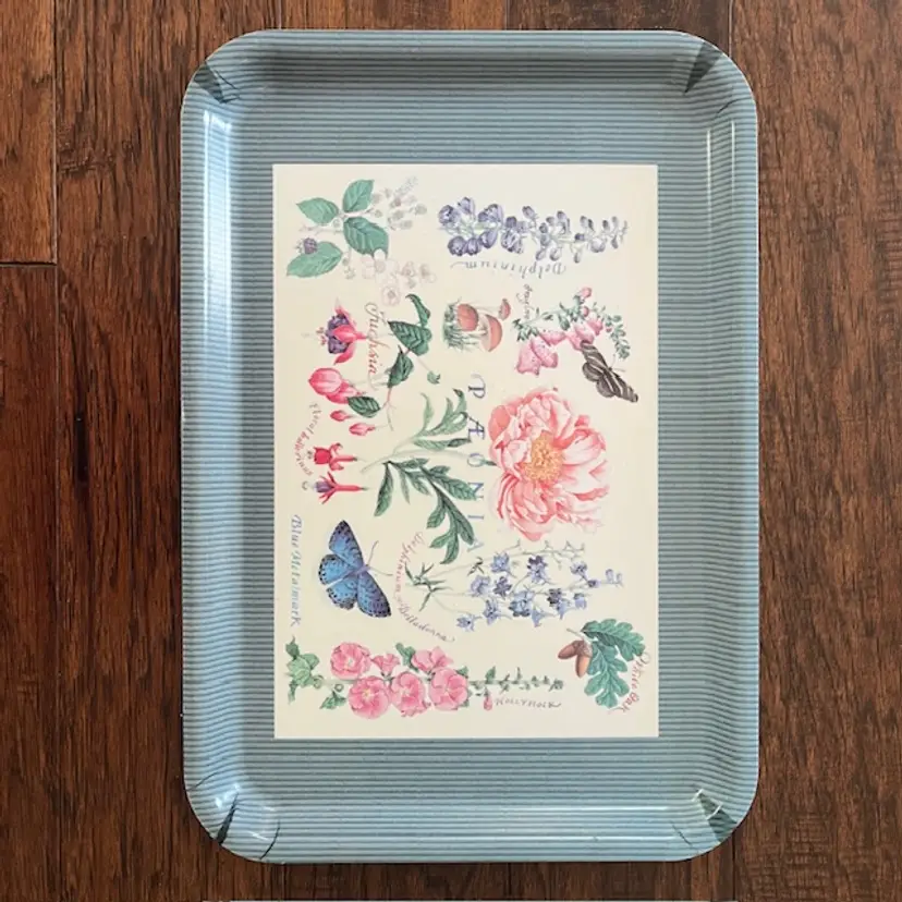 Melamine Serving Tray Decorative Flowers Butterflies Made in Italy 12.5" x 18"