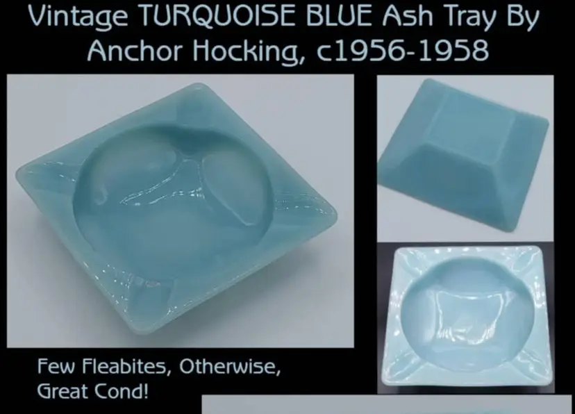 Vintage Turquoise Blue Anchor Hocking Ashtray c1956-58
