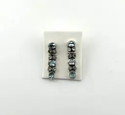 Vintage Sterling Silver and Blue Pierced Earrings 1.25”