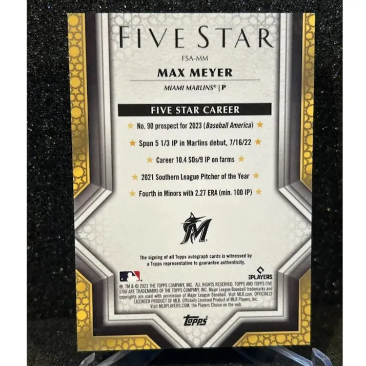 2023 Topps Five Star Max Meyer Rookie Auto Miami Marlins