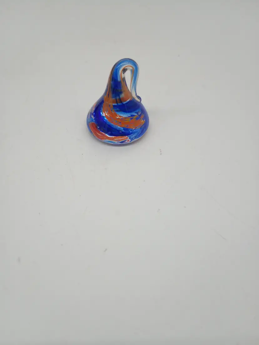 Hand Blown Art Glass Candy Kiss Blue & Orange Swirl 1.5"