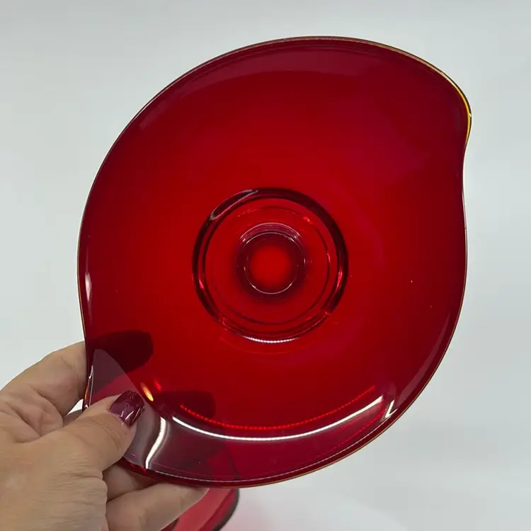 MCM Viking Epic Ruby Red Oblong Art Glass Candle Holders 7.25”