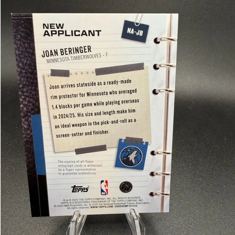 Joan Beringer New Applicant Auto Gold #/50 2025-26 Topps NBA Minnesota Timberwolves