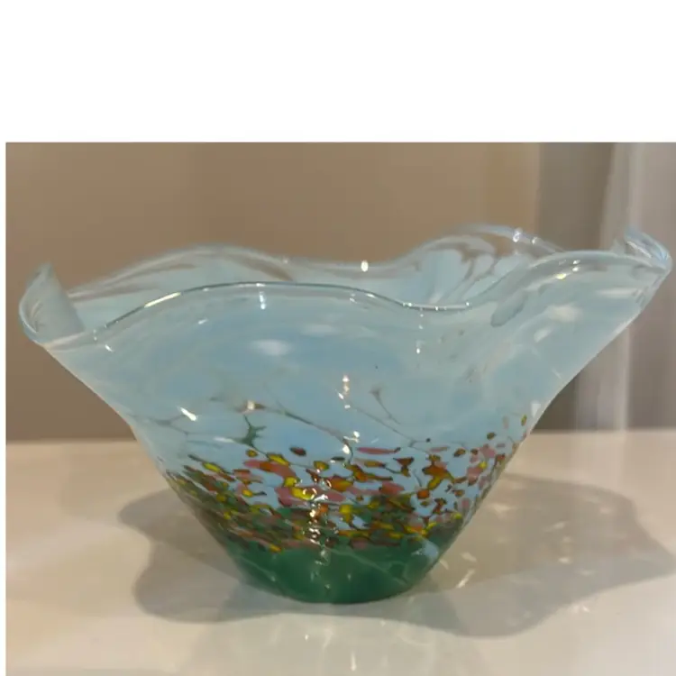 Hand Blown Art Glass Handkerchief Bowl