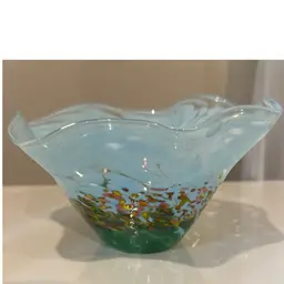 Hand Blown Art Glass Handkerchief Bowl