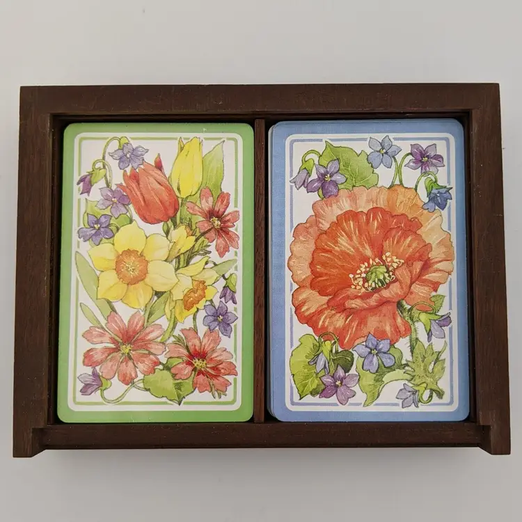 Hallmark Flower Festival Double Deck Playing Cards 1970's Daffodil Poppy Boxed