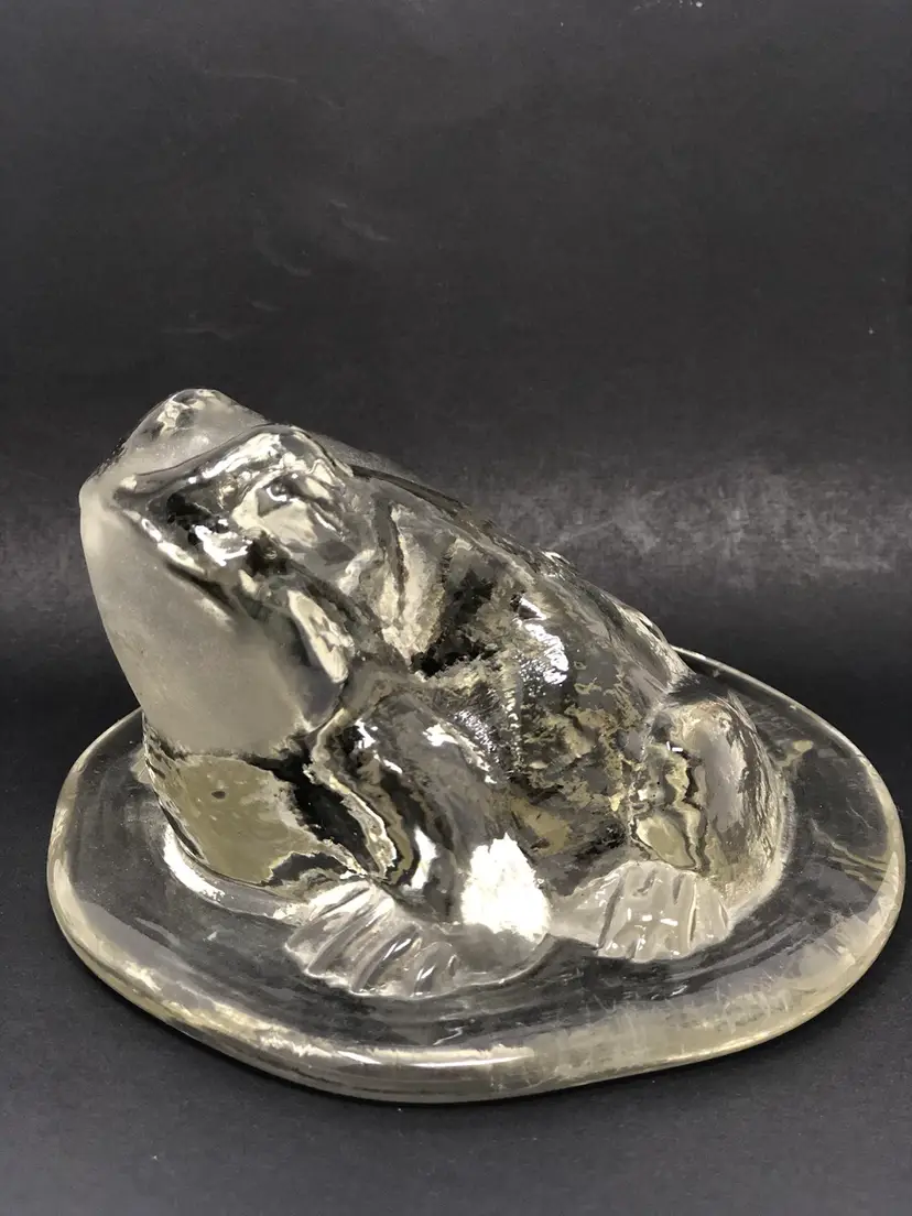 Viking Clear Glass Toad Paperweight