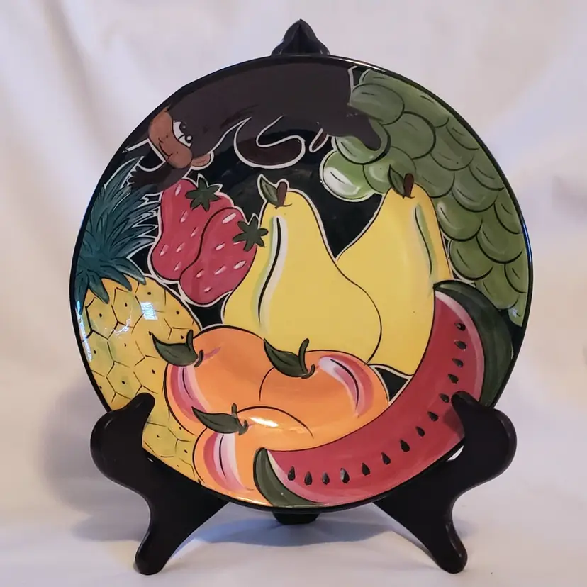 Studio Art Ceramic Fruit Bowl Eco Creaciones Costa Rica 10" Diameter Tropical