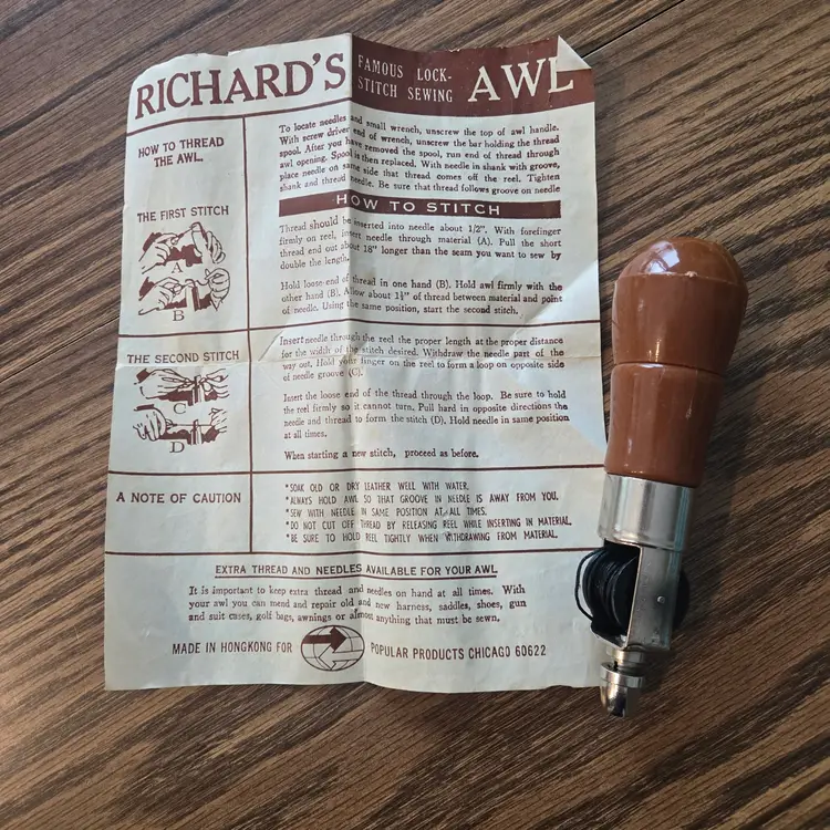 Richard's Sewing Awl No. 1331 - Leather Tool - w/instructions & tools