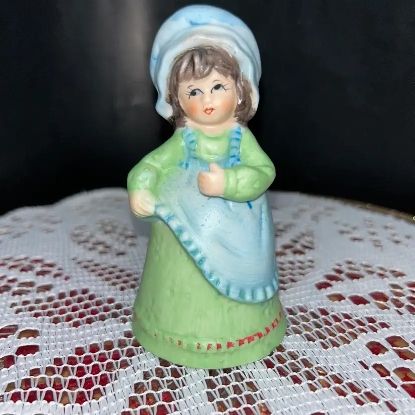 Vintage Jasco Porcelain Bisque Cutie Belle Hand Bell Figurine 1981