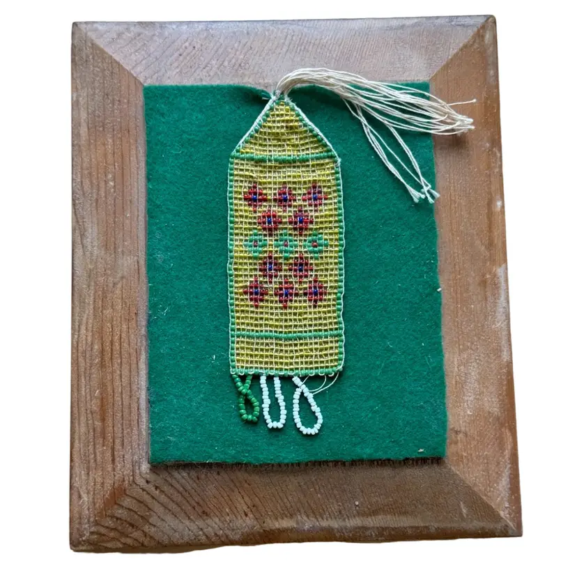 Old Seed Bead On Felt And Wood Display