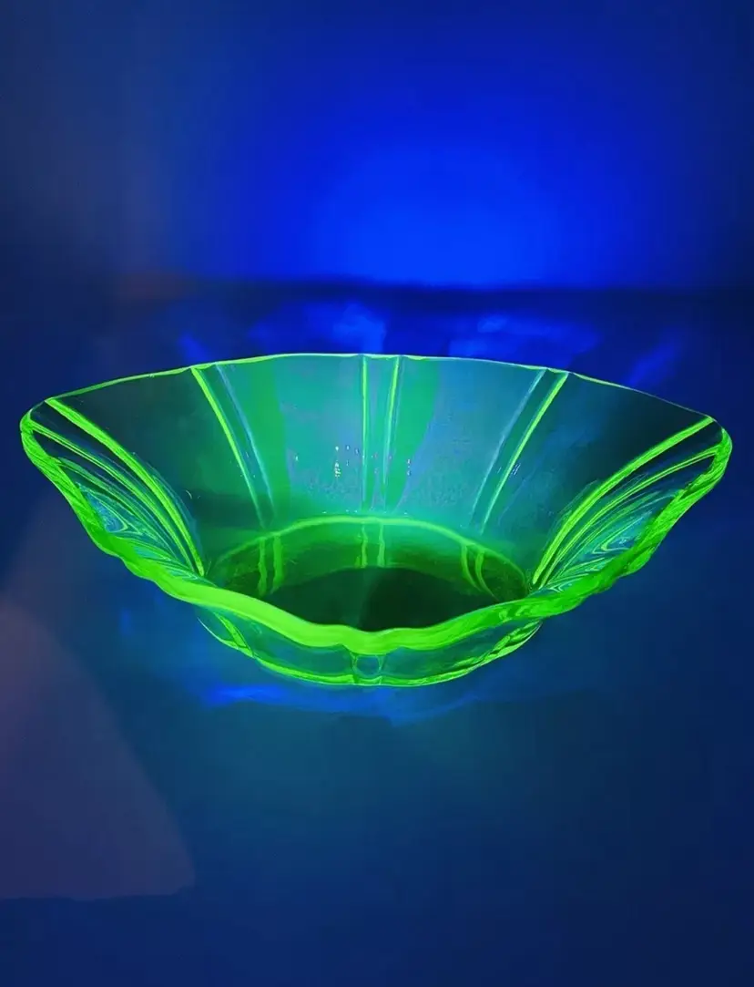 Uranium Glass Salad/Console Bowl 11” Glow Large