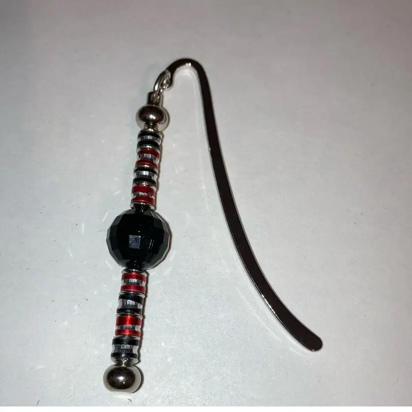 Bookmark Handmade By Me! 3 1/4” Silver Black And Red