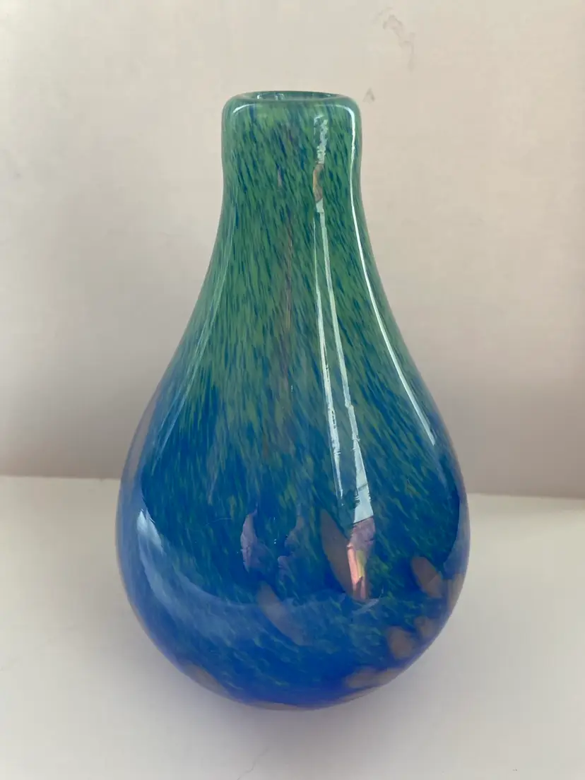 Aqua & Green Hand Blown Art-glass Vase Unsigned 8β X 4β