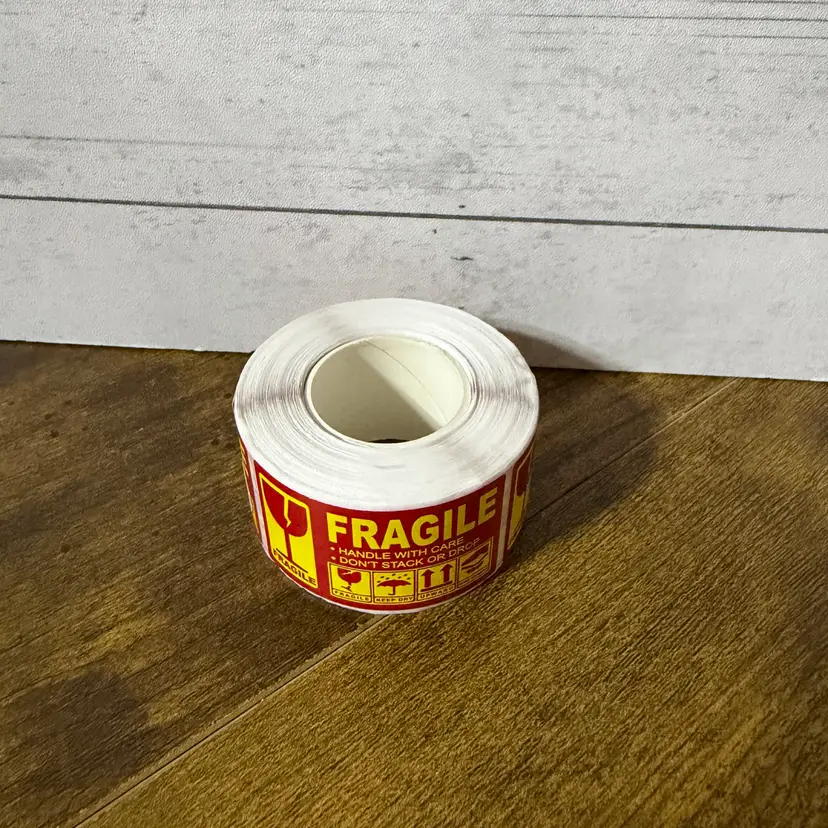 Roll Of Yellow/Red Fragile Sticker Roll Of 240 - Small 1.75” X 1”