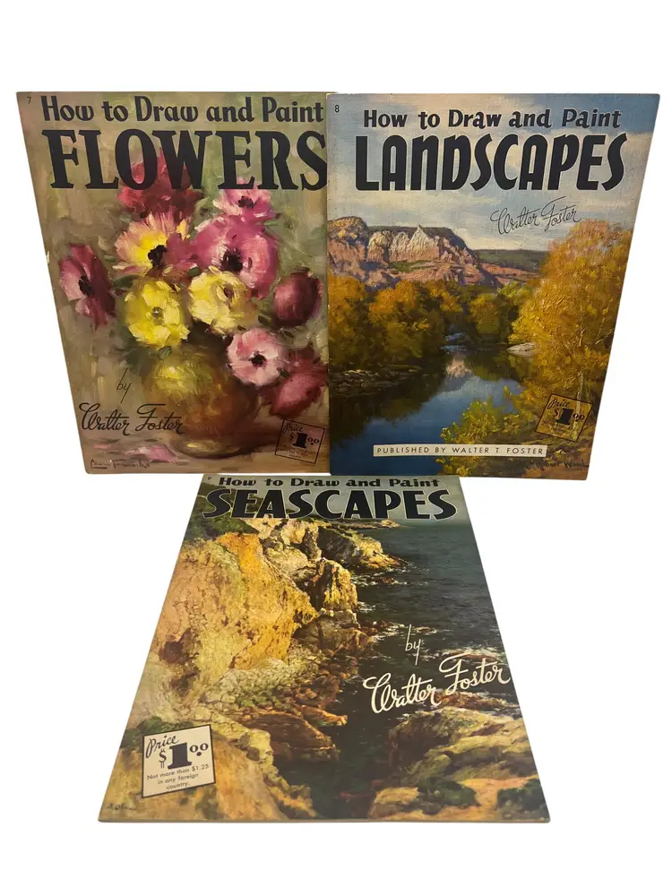Walter T Foster How to Draw & Paint Flowers Landscapes Seascapes Vintage Lot