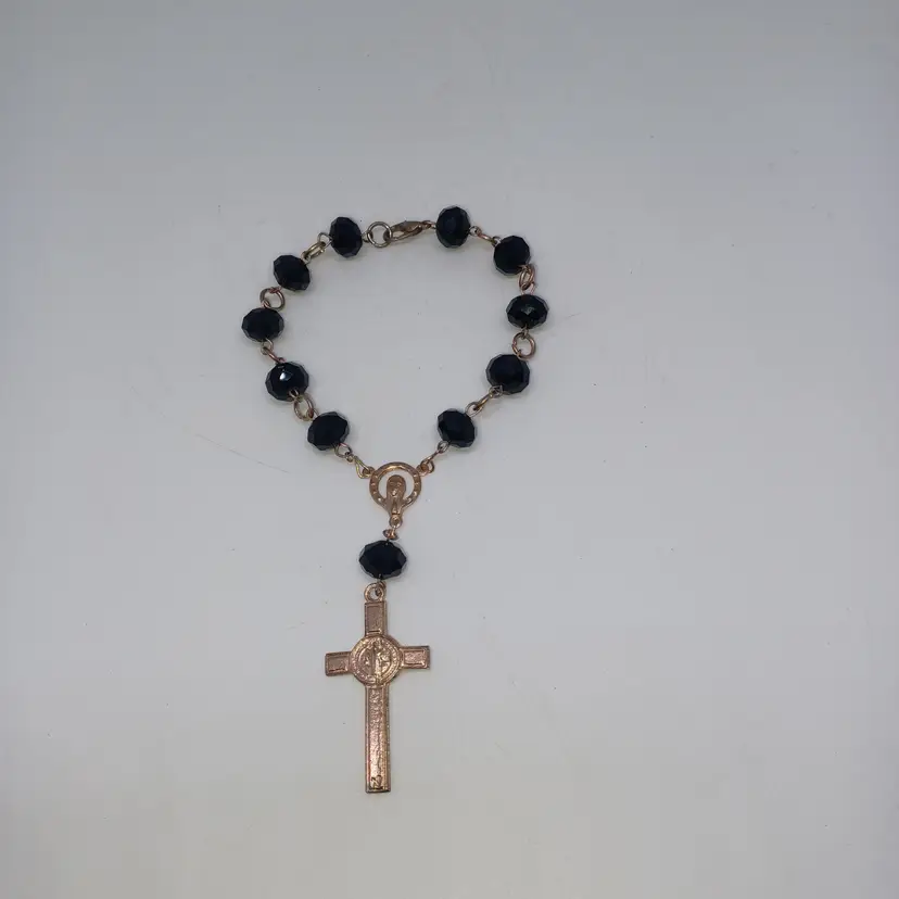 Vintage St Benedict saint Chaplet faceted beads Catholic Rosary Mary Mass relic