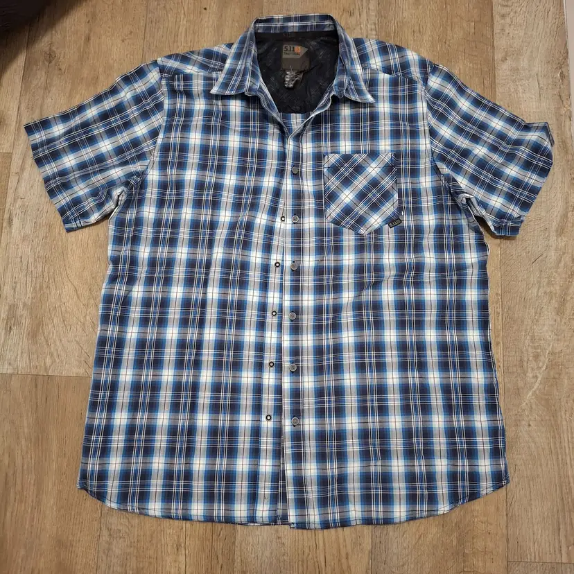 5.11 Tactical Mens Blue Plaid Short Sleeve Snap Closure Shirt Size L