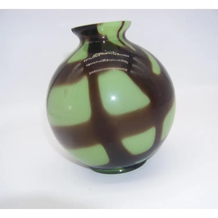 Vintage Czechsovakia Glass Orb Vase in Brown and Green