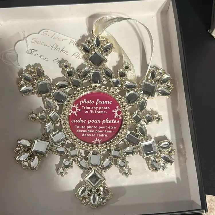 Silver Plate Snowflake Photo Frame Ornaments - Three