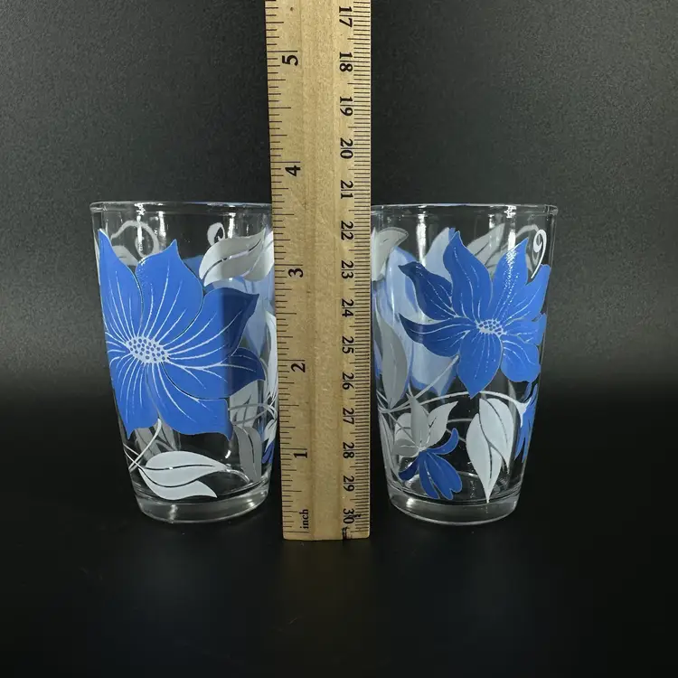 Pair 2 Blue Flower Juice Cups