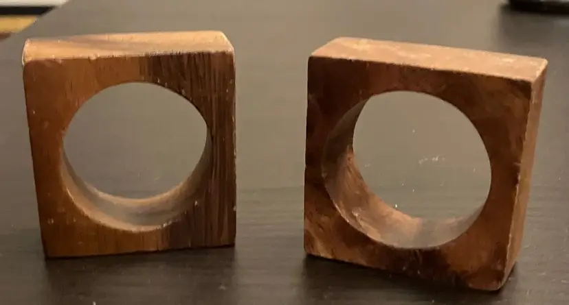 Pair Wooden Napkin Holders Rings