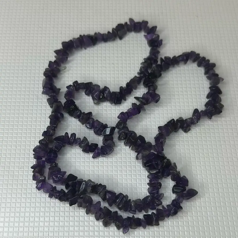 15” Long Natural Amethyst Beaded Necklace