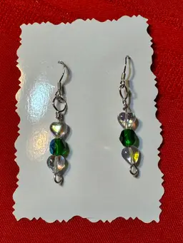 Dainty Iridescent Heart & Green Crystals 1” Drop