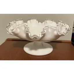 Vintage Fenton Silver Crest Milk Glass Short Compote