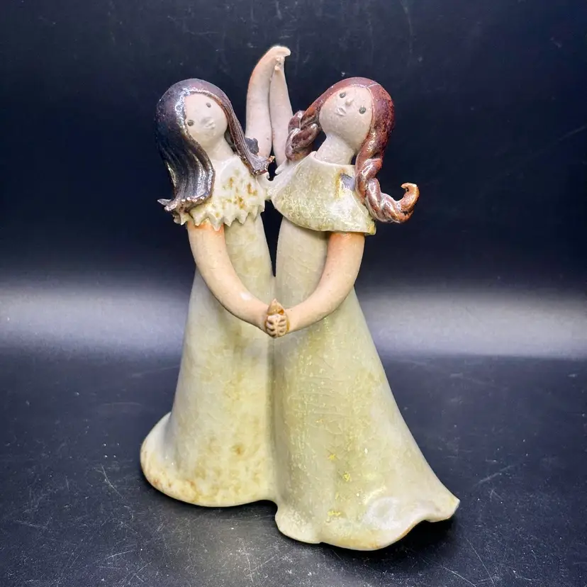 Dancing Studio Pottery Brunette Girls Signed 5” As Is*