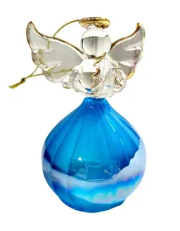 Vintage Handblown Glass Christmas Angel Ornament Blue Iridescent Skirt Gold Accents