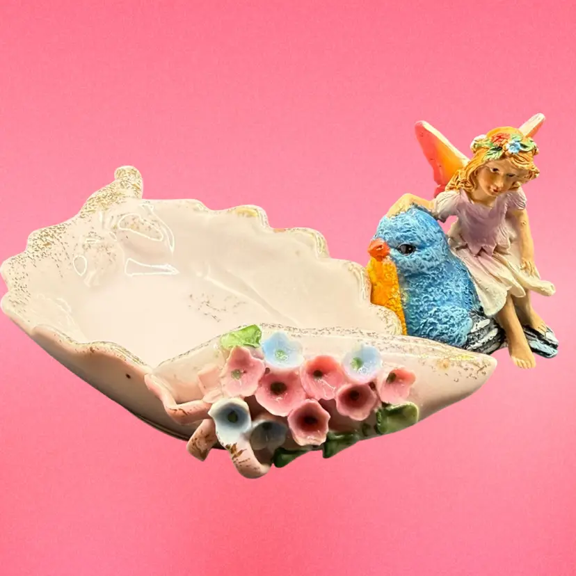 Trinket Dish With Fairy Bird Decor