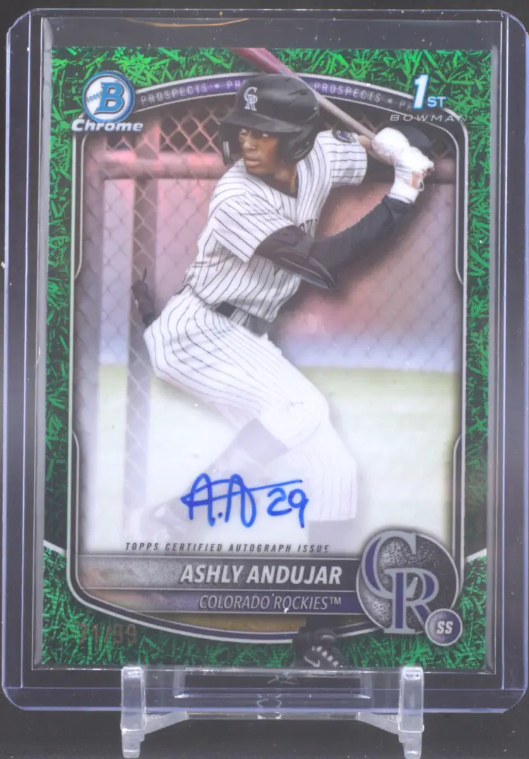 2025 Bowman Chrome Green Grass Refractor Auto /99, Ashly Andujar, Colorado Rockies