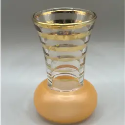 Bartlett Collins Mini Glass Bud Vase Peach With Gold Stripes 4”