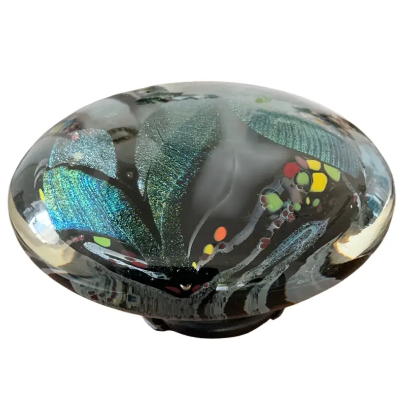 2008 Rollin Karg Dichroic On Black Background Disk Paperweight 2.5” X 5.5”