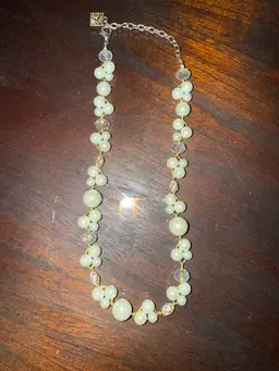 Vintage Anne Klein faux pearl, rhinestones, metal ball 20 in necklace