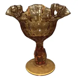FENTON Colonial THUMBPRINT AMBER ART GLASS FOOTED COMPOTE CANDY DISH VINTAGE