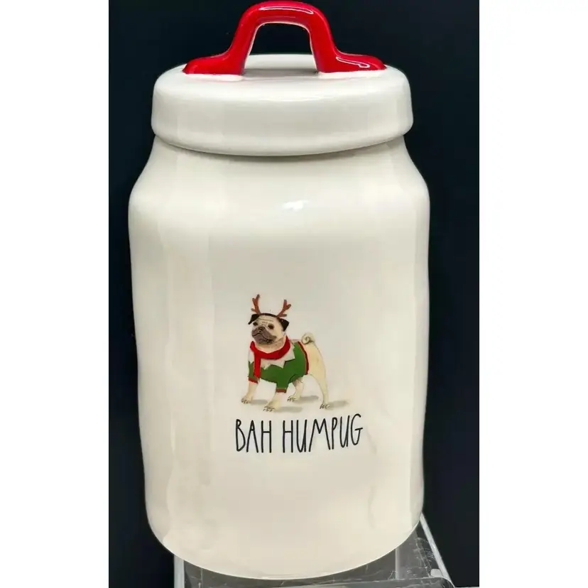 Rae Dunn Christmas Bah Humpug Ceramic Canister with Lid