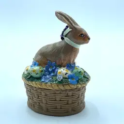 Katherine's Collection Porcelain Bunny Rabbit Basket Trinket Box Easter