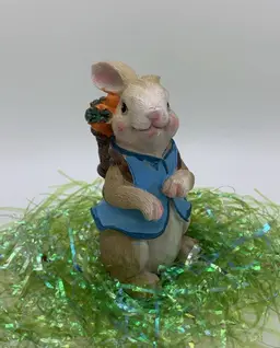 Sparkly Blue Easter Bunny 8” Statue Carrying Basket Of Carrots