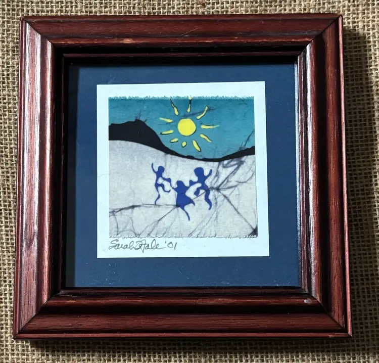 Vintage Sarah Hale Dancing Batik Painting Art Children Shadows Silhouette