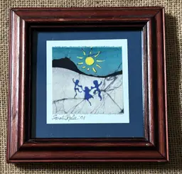 Vintage Sarah Hale Dancing Batik Painting Art Children Shadows Silhouette