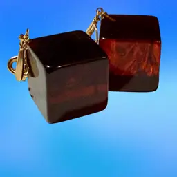 Vintage Signed Crown Trifari Chunky Amber Lucite Cube Dangle Goldtone Clip-on Earrings (KK)