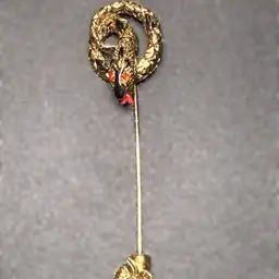 Vintage Signed ART Gold Tone Rhinestone Snake Serpent Brooch Hat Pin Cabochon